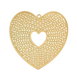 Настоящее золото 18K 304 подвески из травленого металла из нержавеющей стали, шарма сердца, реальный 18 k позолоченный, 42x41x0.5 мм, отверстие : 1.8 мм