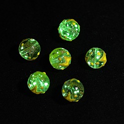 Золотистый Светящиеся стеклянные бусины ручной работы с эмалью золотого песка, круглый с молнией, светится в темноте, золотые, 12 мм, отверстие : 1.4 мм