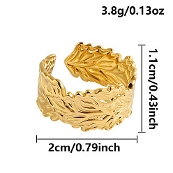 Настоящее золото 18K 304 открытые кольца-манжеты из нержавеющей стали для женщин, лист, реальный 18 k позолоченный, 11 мм, внутренний диаметр: 20 мм