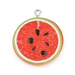 Roja Colgantes de resina opaca imitación fruta, encanto con forma de rebanada de sandía, con aros de hierro platino, rojo, rojo, 31.5x27x6 mm, agujero: 2 mm