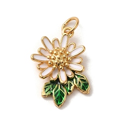 Зеленый Латунь эмаль подвески, с прыжковых колец, золотые, маргаритка, зелёные, 19.5x15x3.6 мм, отверстие : 3.6 мм