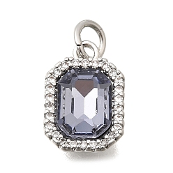 Средний Синий Шифер Латунь стекло кулоны, прямоугольный шарм, с кубическим цирконием и прыгающим кольцом, граненые, платина, средний грифельно-синий, 13.5x9x5 мм, отверстие : 3 мм