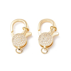 Настоящее золото 18K Латунный микро pave прозрачный кубический цирконий лобстер, с прыжковых колец, без кадмия и без свинца, долговечный, реальный 18 k позолоченный, 29.5x17.5x7 мм, отверстие : 4 мм