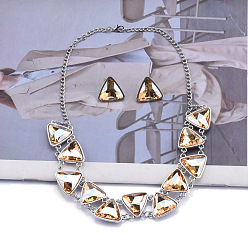 Перу Комплекты из ожерелий и серег-гвоздиков из треугольного сплава со стеклянным кулоном, платина, Перу, 500 мм