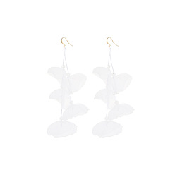 Белый Серьги-подвески из богемной ткани, кисточка из лепестков цветов, золотые, белые, 150x50 мм