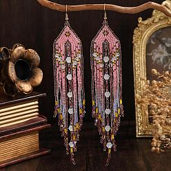 Pink Серьги-кисточки из стеклянного бисера ручной работы, с кристаллом, золотые, розовые, 165x35 мм