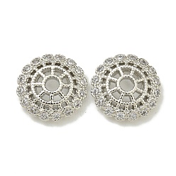 Платина Покрытие стойки латунь микро паве прозрачные колпачки из кубического циркония, долговечный, без свинца и без кадмия, цветок, платина, 12.8x3 мм, отверстие : 2.5 мм