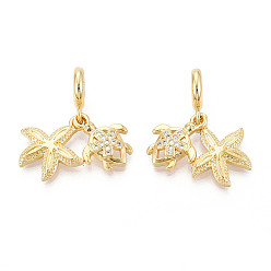 Настоящее золото 18K Латунное микропейв с кубическим цирконием европейские подвески с подвесками, морская звезда и морская черепаха, Подвески с большими отверстиями, без кадмия и без свинца, реальный 18 k позолоченный, 30.5 мм, отверстие : 4.5 мм