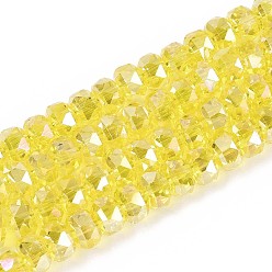 Золотистый Гальванизируйте прозрачное стекло бисер нитей, рондель, граненые, с покрытием AB цвета, золотые, 7.5~8x4.5~5.5 мм, отверстие : 1.2~1.4 мм, около 34~37 шт / нитка, 7.09~7.28 дюйм (18~18.5 см)