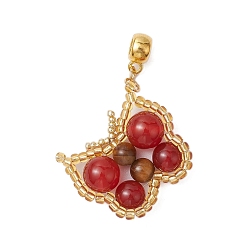 пшеница Бисер бисерные подвески, с бусинами из натурального сердолика и натурального тигрового глаза, бабочки подвески, цвет пшеницы, 52 мм, отверстие : 5 мм