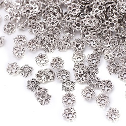 Antik Silber Farbe Tibetischen Stil Legierung Perlenkappen, Multi-Blütenblatt Blüte, Antik Silber Farbe, 7 mm