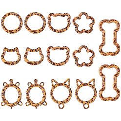 Peru 14Pcs 7 Styles Alloy Spring Gate Rings, Leopard Print, Mixed Shapes, Peru, 22.5~48.5x24.5~28.5x3.5~4.5mm, 2pcs/style