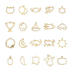 Golden Alloy Open Back Bezel Pendants, For DIY UV Resin, Epoxy Resin, Pressed Flower Jewelry, Mixed Shapes, Golden, 40pcs/set