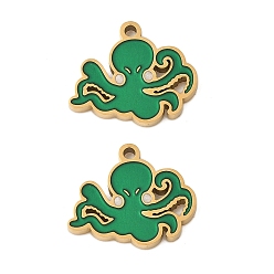 Осьминог 304 нержавеющей стальной эмали подвески, ионное покрытие (ip), Тема океана, золотые, осьминог, 12.5x15x1.5 мм, отверстие : 1.2 мм