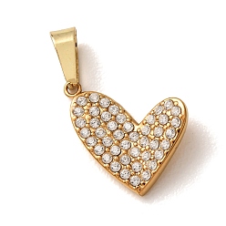 Golden 304 Stainless Steel Micro Pave Clear Cubic Zirconia Pendants, Heart Charms, Ion Plating(IP), Golden, 15.5x11.5x3mm, Hole: 5.5x2.5mm