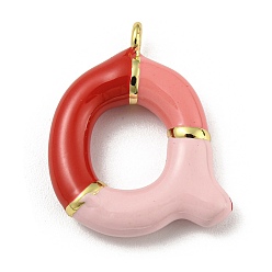 Letter Q Латунь эмаль подвески, долговечный, без кадмия и без свинца, реальный 18 k позолоченный, буквенное очарование, Буква Q, 22x17.5x4.5 мм, отверстие : 1.8 мм