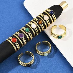 Oval 316 Кольца-манжеты из нержавеющей стали с натуральными смешанными драгоценными камнями, ионное покрытие (ip), реальный 18 k позолоченный, пайки, овальные, 9.5 мм, регулируемый