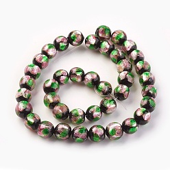 Серебро Ручная серебряная фольга стеклянные бусины Lampwork, круглые, серебряные, 9~10 мм, отверстие : 1.2 мм