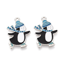 Черный Подвески в виде пингвинов из эмалированного сплава с покрытием для стеллажей, без кадмия, без никеля и без свинца, платина, чёрные, 24.5x17x1 мм, отверстие : 1.6 мм