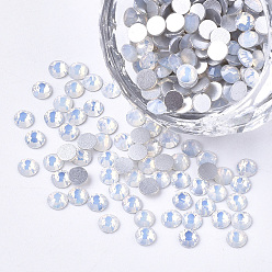 Белый Опал Стеклянные кабошоны с горным хрусталем, с покрытием на задной стороне, граненый круглый половины, белый опал, сс 20, 4.6~4.8x2 мм , около 1440 шт / мешок