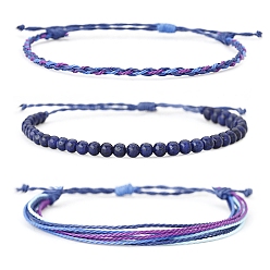 Ляпис-Лазурь 3 шт. 3 стиль набор браслетов из плетеных бусин из натурального лазурита, браслеты из многониточного шнура из воскового шнура, 6-3/4~12-5/8 дюйм (17~32 см), 1 шт / стиль