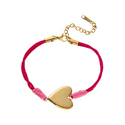 Сердце 304 браслеты из нержавеющей стали и хлопкового шнура, реальный 18 k позолоченный, сердце, 6.30 дюйм (16 см)