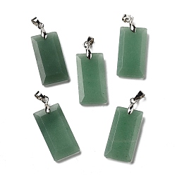 Зеленый Авантюрин Граненые подвески из натурального зеленого авантюрина, прямоугольные подвески с дужками из нержавеющей стали, цвет нержавеющей стали, 25x13x4 мм, отверстие : 5x4 мм