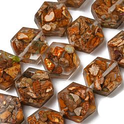 Шоколадный Окрашенная натуральная императорская яшма с нитями смоляных бусин, шестиугольник, цвет шоколада, 18x16x6 мм, отверстие : 1.5 мм, около 10 шт / нитка, 6.93 дюйм (17.6 см)