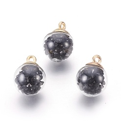 Черный Прозрачные стеклянные бутылки подвески, со стеклянным горным хрусталем внутри и экологичными пластиковыми крышками для бутылок, круглые, чёрные, 21x16 мм, отверстие : 2.5 мм