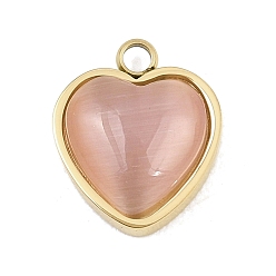 Pink 303 Подвески «кошачий глаз» из нержавеющей стали с инкрустацией, шарма сердца, золотые, ионное покрытие (ip), долговечный, розовые, 14x11.5x5 мм, отверстие : 1.8 мм