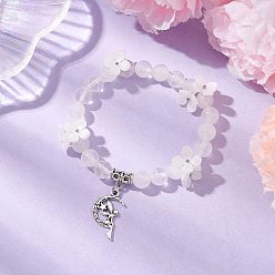 Хрусталь Браслеты с подвесками из круглых бусин из натурального кварца, луна с ангелом, с подвесками из смоляных бусин и сплава, внутренний диаметр: 2-1/4 дюйм (5.55 см)
