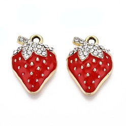 (123L) Белый крем непрозрачный блеск Подвески из эмали и сплава, со стразами, клубничное очарование, золотой свет, огнеупорный кирпич, 20x14.1x5 мм, отверстие : 2 мм