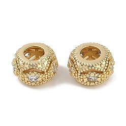 Настоящее золото 18K Латунные микро проложить Цирконий Европейский бисером, без кадмия, без никеля и без свинца, сплюснутый, реальный 18 k позолоченный, 10x7 мм, отверстие : 4 мм