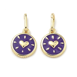 Индиго Плоский круглый латунный эмалированный кулон с узором в виде сердечек., без кадмия и без свинца, долговечный, стойки покрытие, реальный 18 k позолоченный, индиговые, 13.5x11x3 мм, застежка : 8x5x1 mm, внутренний диаметр: 6.5x3 мм