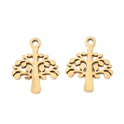 Golden 304 Stainless Steel Charms, Laser Cut, Tree of Life, Golden, 12x10x1mm, Hole: 1.2mm