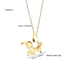 Настоящее золото 18K 304 Подвески из нержавеющей стали с пластиковыми жемчужинами, цветок, белые, реальный 18 k позолоченный, 16.93 дюйм (43 см)