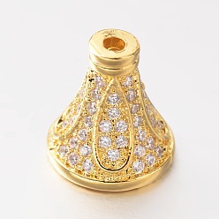 Золотой Латунные микро проложить кубического циркония шарик шишки, золотые, 10x10 мм, Отверстие : 1 мм & 4 мм