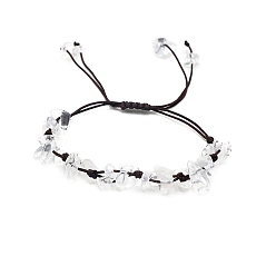 Quartz Crystal Adjustable Natural Quartz Crystal Chips Braided Bead Bracelet, Inner Diameter: 2-3/8 inch(6cm)