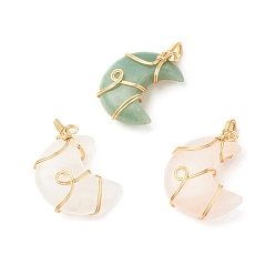 Real 18K Gold Plated Natural & Synthetic Stone Pendants, with Eco-Friendly Copper Wire Wrapped, Moon, Real 18K Gold Plated, 44x30.5x11.5mm, Hole: 6.5mm