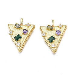 Разноцветный Латунные микро проложить кубического циркония подвески, без никеля , реальный 18 k позолоченный, треугольные, красочный, 21.5x17x5.5 мм, отверстие : 1.8 мм