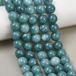 Dark Cyan Natural Dyed White Jade Beads Strands, Smooth Round, Dark Cyan, 10mm, Hole: 1mm, about 38~39pcs/strand, 14.17~14.96''(38~39cm)