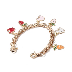 Golden Iron Chain Bag Handles, with Lobster Claw Clasps & Alloy Enamel Pendant, Rabbit & Carrot, Golden, 25.4x1.2cm