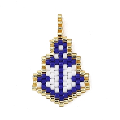Dark Blue Nautical Glass Seed Beaded Pendants, Anchor  Charms, Dark Blue, 27x17x1.5mm, Hole: 3mm