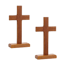 Saddle Brown Easter Wood Cross Figurines Ornaments, with Base, Church Home Decoration, Saddle Brown, Finish Product: 35.5x90x175mm