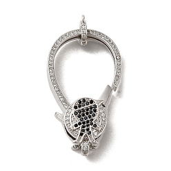 Platinum Rack Plating Brass Micro Pave Cubic Zirconia Lobster Claw Clasps, Long-Lasting Plated, Lead Free & Cadmium Free, Human, Platinum, 40.5x22.5x8mm