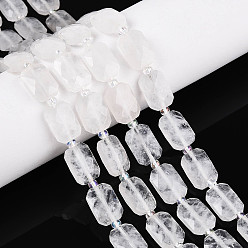Хрусталь Природных кристаллов кварца бисер нитей, прямоугольные, граненые, с бисером, 11.5~12x8x4~5 мм, отверстие : 0.9 мм, около 26~27 шт / нитка, 14.57~15.08'' (37~38.3 см)