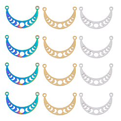 (52) Непрозрачная лаванда 12 шт. 3 цветное ионное покрытие (ip) 304 подвески из нержавеющей стали, очарование фазы луны, разноцветные, 30x20x1.5 мм, отверстие : 1.8 мм, 4 шт / цвет