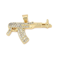 Настоящее золото 18K Латунные микро проложить кубического циркония подвески, подвески в форме пистолета, стойки покрытие, без кадмия и без свинца, долговечный, реальный 18 k позолоченный, 32x17.5x3 мм, отверстие : 4x3.5 мм