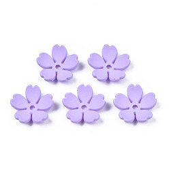 Lilac Rubberized Style Opaque Acrylic Bead Caps, 5-Petal, Flower, Lilac, 14.5x15x4.5mm, Hole: 1.7mm