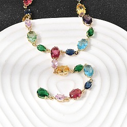 Oval Латунные геометрические звенья цепи с разноцветными кубическими циркониями, ожерелья с кисточками в форме буквы Y, реальный 18 k позолоченный, овальные, 17.05 дюйм (43.3 см)